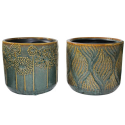 Cache-pot vert à motifs - Merveille - Grossiste fleuristes et jardineries