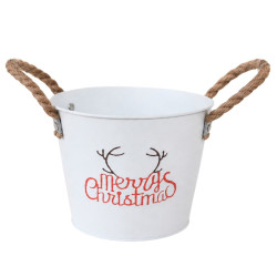 Cache-pot en zinc anse en corde - Chalet -  Grossiste fleuristes et jardineries