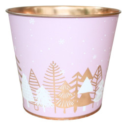 Cache-pot en zinc imprimé - Forêt de Noël - Grossiste fleuriste et jardineries