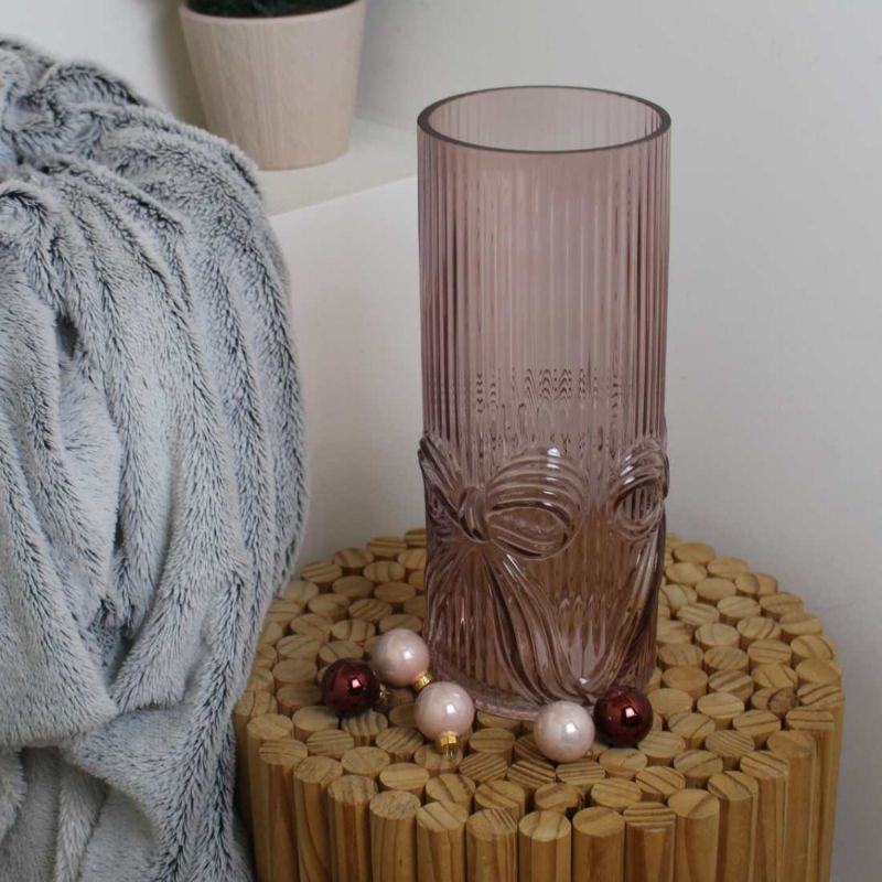 Vase cylindre en verre rose - Nœud