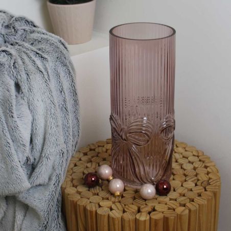 Vase cylindre en verre rose - Nœud