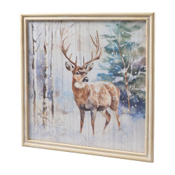 Tableau cerf en cadre bois - Grossiste déco de Noël