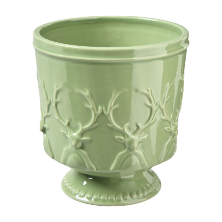 Cache-pot renne vert 2 tailles - Roselin - Grossiste déco de Noël
