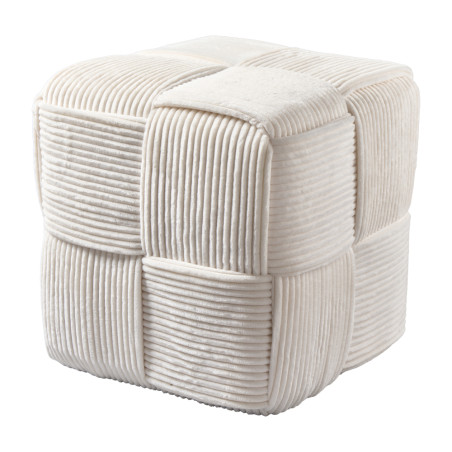 Pouf en tissu blanc 2 tailles - Pompon - Grossiste déco de Noël
