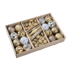 Boite d'assortiment de 64 boules et suspensions or/blanc - Grossiste