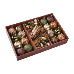 Boite d'assortiment de 64 boules et suspensions couleur - Grossiste