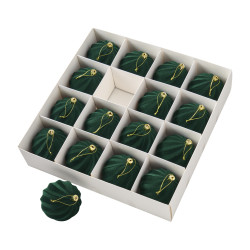 Paquet de 16 boules en tissu vert - Noblio - Grossiste déco de Noël