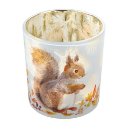Photophore en verre 2 tailles - Ecureuils - Grossiste déco de Noël