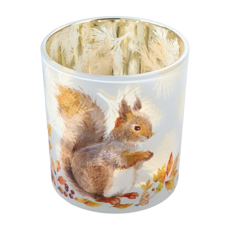 Photophore en verre 2 tailles - Ecureuils - Grossiste déco de Noël
