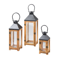 Ensemble de 3 lanternes en bois et métal - Grossiste déco de Noël