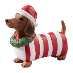 Teckel avec bonnet et pull - Ecrin - Grossiste déco de Noël