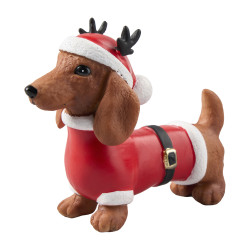Teckel avec chapeau et manteau - Ecrin - Grossiste déco de Noël