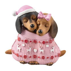 Couple de teckel avec couverture - Ecrin - Grossiste déco de Noël