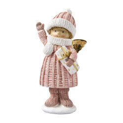 Boite de 2 filles rose H. 17cm - Perline - Grossiste déco de Noël