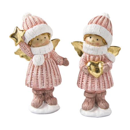 Boite de 2 anges roses H. 12.5cm - Opaline - Grossiste déco de Noël