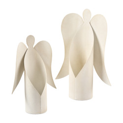 Paquet de 2 anges assis en métal blanc antique - Sucré - Grossiste d