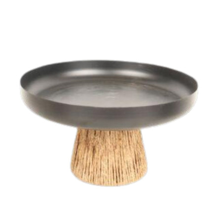 Plateau en métal noir pied bois 2 tailles - Eben - Grossiste déco de