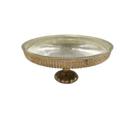Plateau en verre sur pied argenté - Miracle - Grossiste déco de Noël