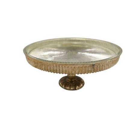 Plateau en verre sur pied argenté - Miracle - Grossiste déco de Noël