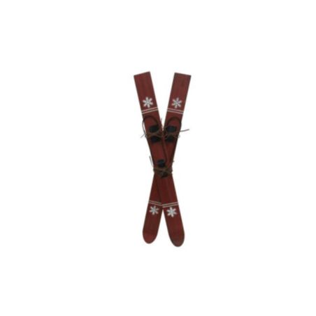 Paire de ski en bois et métal rouge
