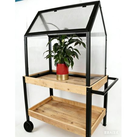 Serre sur meuble en bois à roulette - Greenhouse