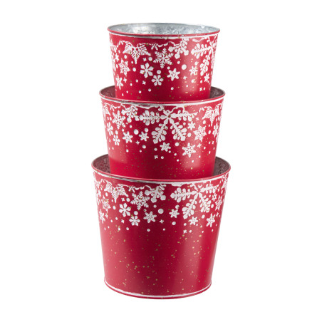 Ensemble de 3 cache-pot en métal - Snowdrop - Grossiste en décoration de noel pour professionnels