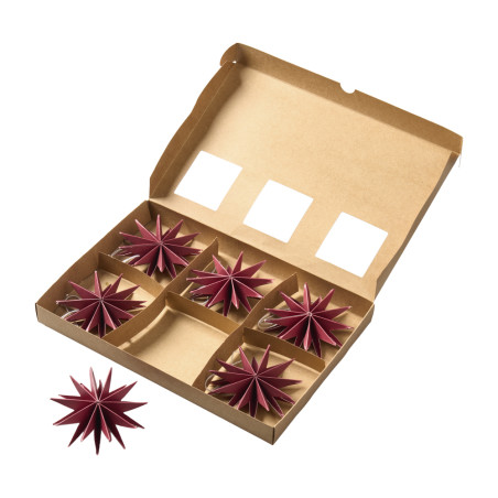 Boite de 6 étoiles en papier 9cm bordeaux - Spruce - Grossiste en décoration de noel pour professionnels