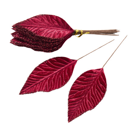 Paquet de 28 feuilles à bord pailleté bordeaux - Tinsel - Grossiste en décoration de noel pour professionnels