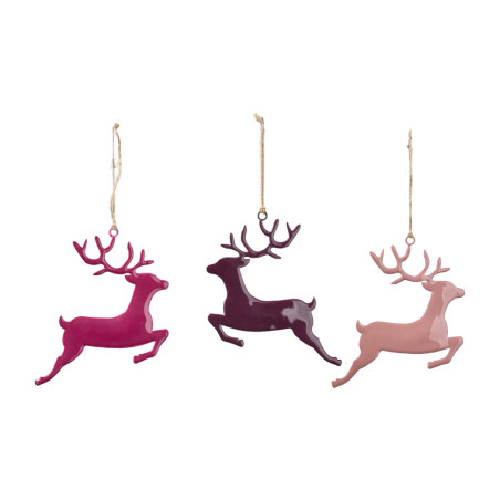 Sachet de 3 rennes à suspendre prune - Dream - Grossiste en décoration de noel pour professionnels