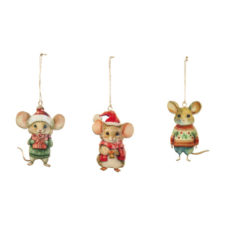 Sachet de 3 souris à suspendre - Starshine - Grossiste en décoration de noel pour professionnels