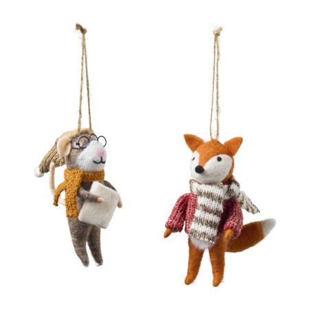 Sachet de 2 animaux en laine - Hollyberry - Grossiste en décoration de noel pour professionnels