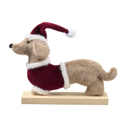 Teckel en bois à bonnet rouge 2 tailles - Ruby - Grossiste en décoration de noel pour professionnels
