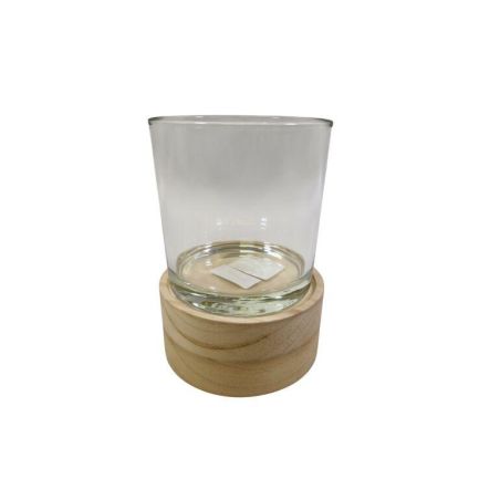 Vase en verre base bois naturel 2 tailles - Angelic