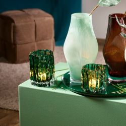 Photophore verre ondulé vert 2 tailles - Lumy