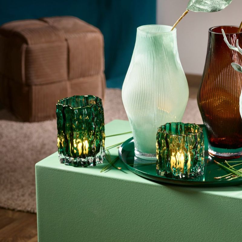 Photophore verre ondulé vert 2 tailles - Lumy