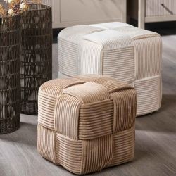Pouf en tissu beige 2 tailles - Pompon