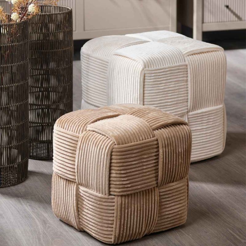 Pouf en tissu beige 2 tailles - Pompon