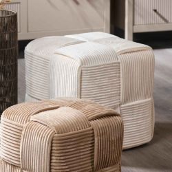 Pouf en tissu blanc 2 tailles - Pompon