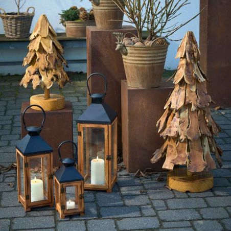 Ensemble de 3 lanternes en bois et métal