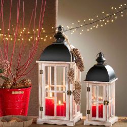 Lanterne en bois blanchi 2 tailles - Jubilé