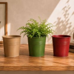 Cache-pot en zinc kaki plusieurs tailles - Automnale