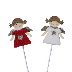 Sachet de 12 pics ange rouge et blanc - Mica - Grossiste déco de Noë