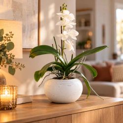Cache-pot boule orchidée D.23 x H.12cm blanc - Tulla