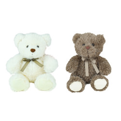 Ours ecru/marron avec nœud 20cm - Fournisseur de peluches pour professionnels