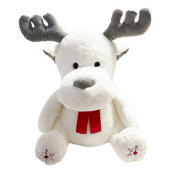 Renne ecru echarpe rouge 60cm - Flocon - Fournisseur de peluches pour professionnels