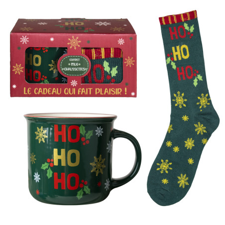Set de mug avec chaussette - Hohoho - Fournisseur d'idées cadeaux pour ventes complémentaires