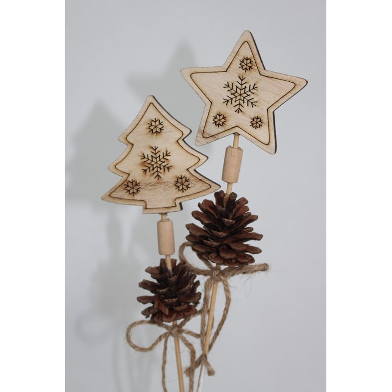 Pics Noël étoile et sapin bois naturel à planter L. 7 x l. 4 x H. 32 cm Pics Noël étoile et sapin bois naturel à planter L. 7 x l. 4 x H. 32 cm
