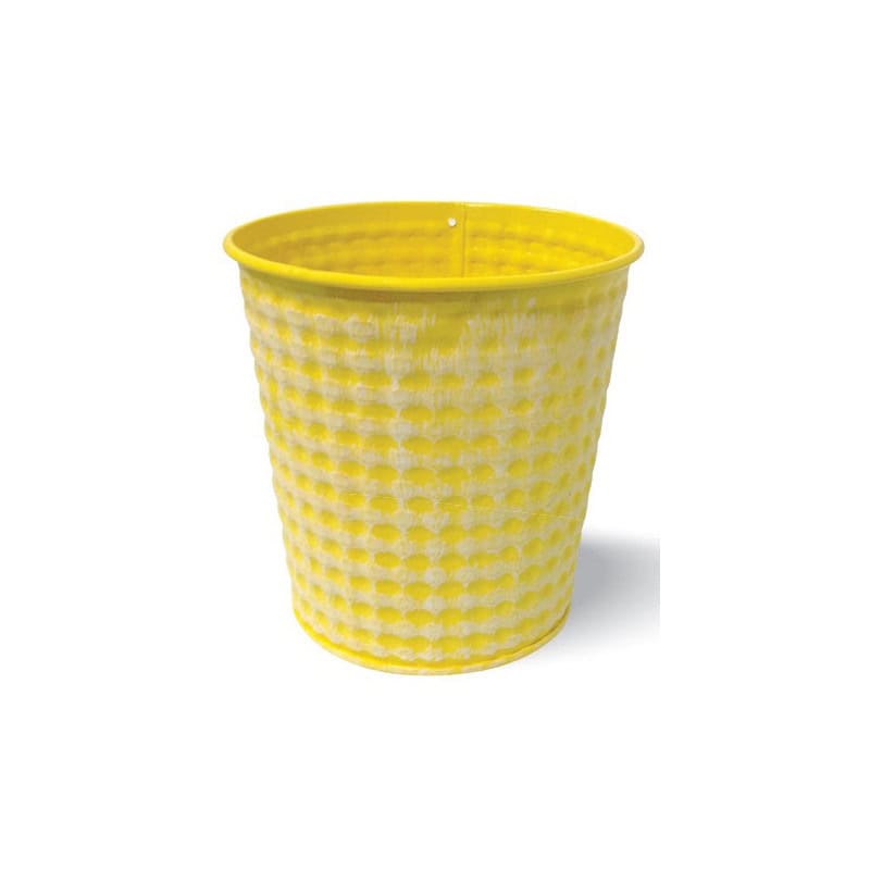 Pot rond métal jaune blanchi relief D. 12 x H. 12 cm Pot rond métal jaune blanchi relief D. 12 x H. 12 cm